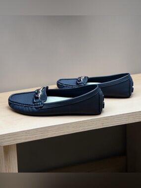 NEW Anne Klein, Flex Vegan Driver Loafers Navy Chain Detail, Comfort Slip-On, 9M